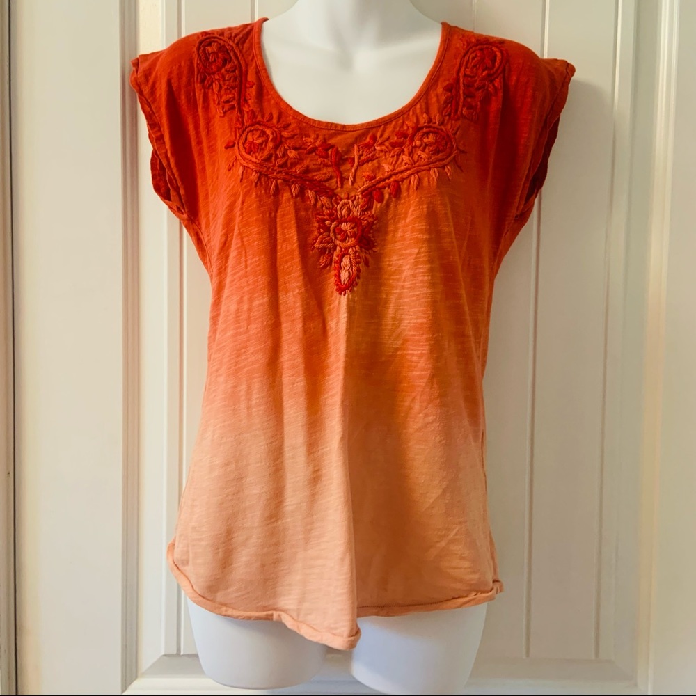 Lucky Brand Orange Ombre Short Sleeve Tee
